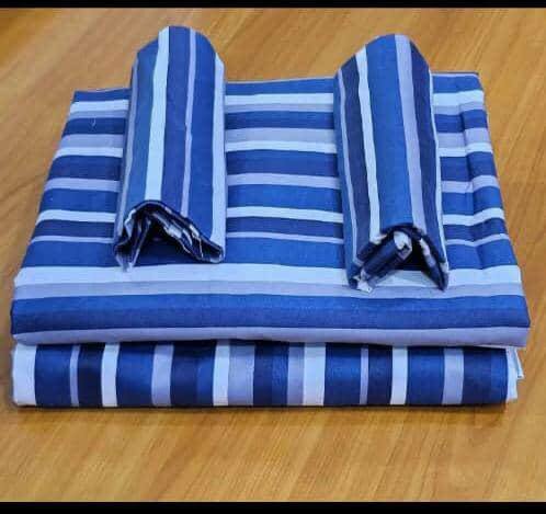 Set duvet cover, sheet + 2 pillowcases, blue striped