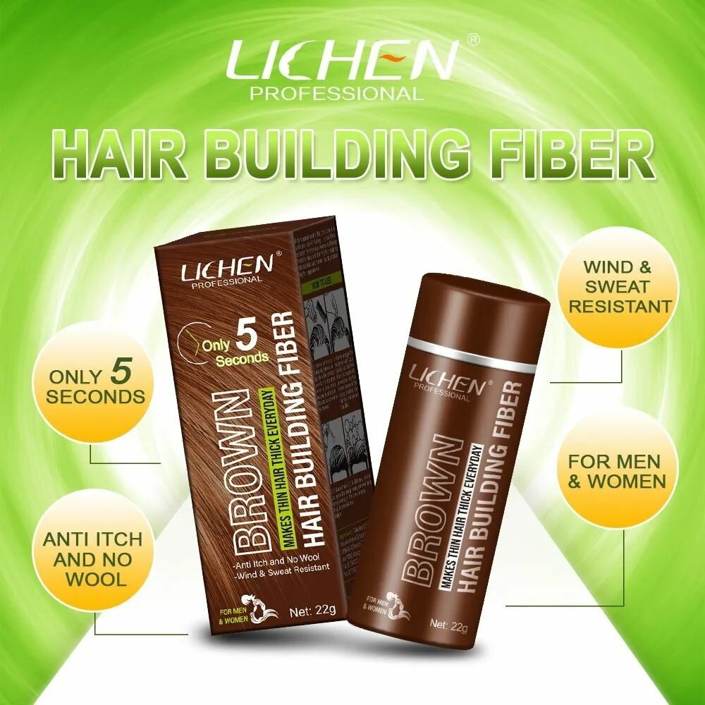 Lichen Hair Building Fibers Brown|Fill In Fine or Thinning