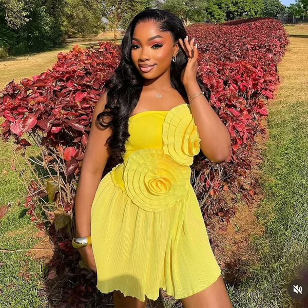 Robe Courte Jaune Fleurie