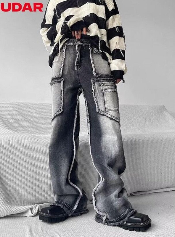 (black gray) Men's Gothic Baggy Jeans 2022 Punk Y2K Streetwe