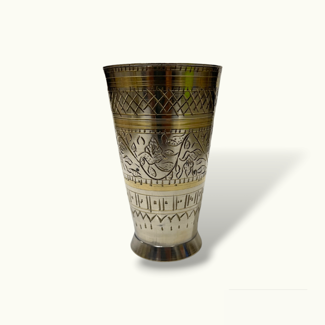 Beautiful Brass Glass, Flower Carved Brass Glass, Brass Glas