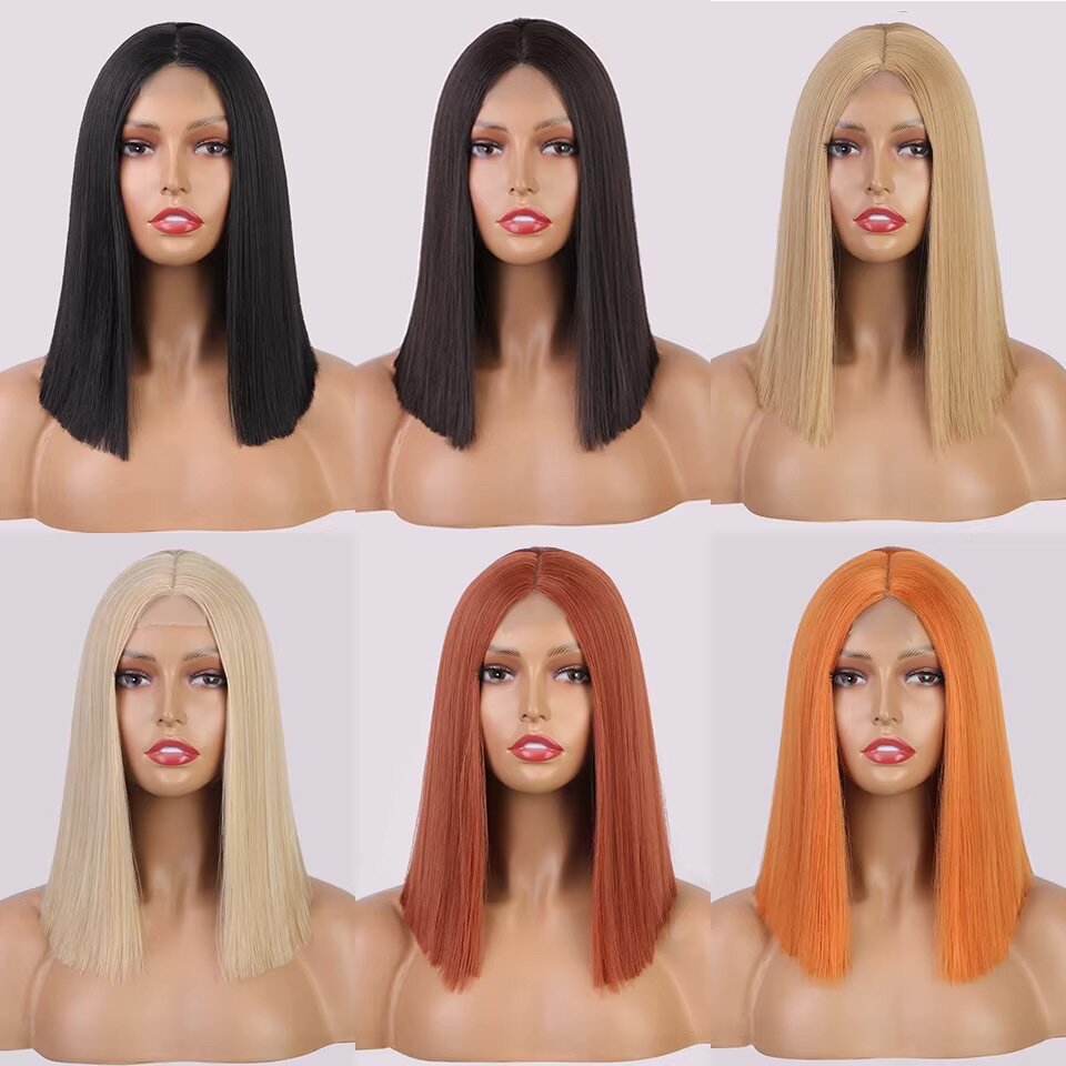 Short Synthetic Wigs for Women Straight Bob Middle Part Cop