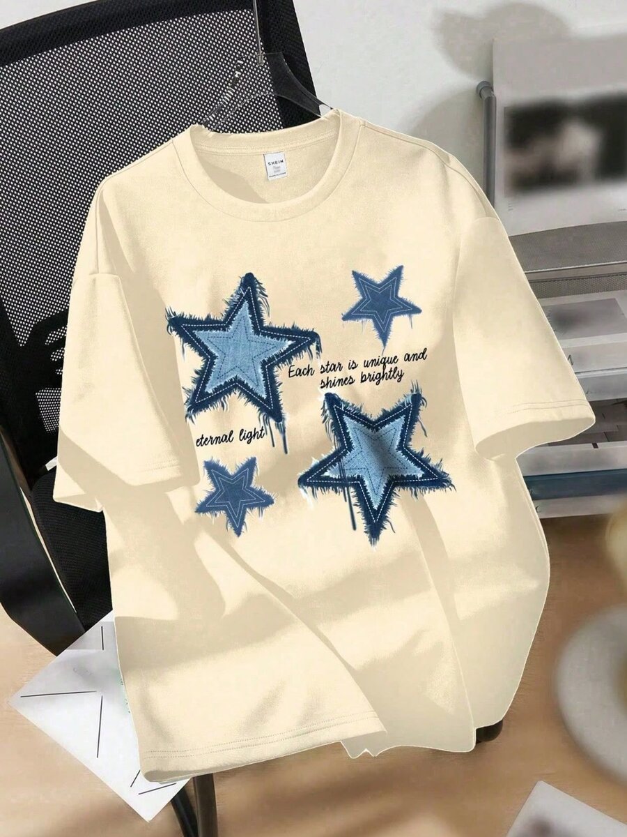 Oversized T- shirts Woman, casual star pattern round neck