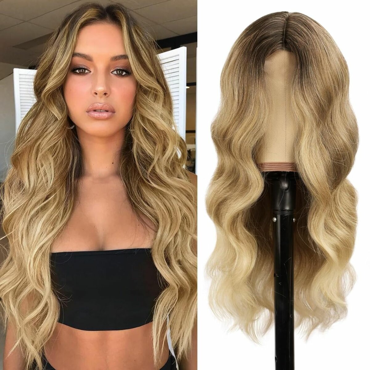 Perruque Ondulée Longue en Dentelle