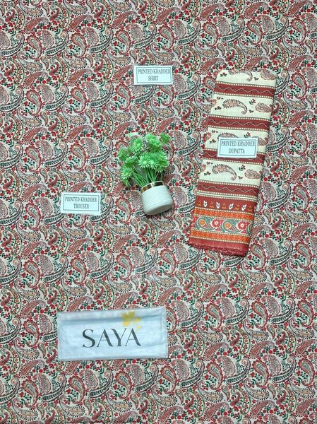 3 Pcs women's unstitched khadar printed suit