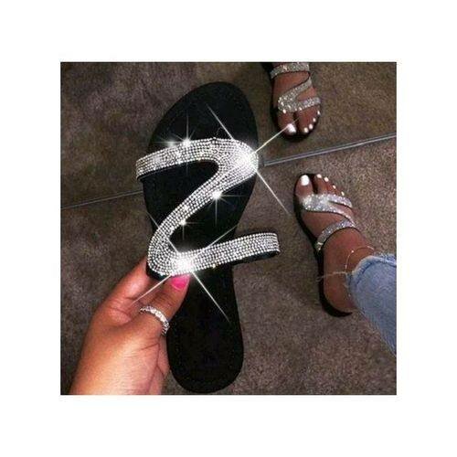 Ladies Beach Flat Sandals Diamond Fsandals Slippers
