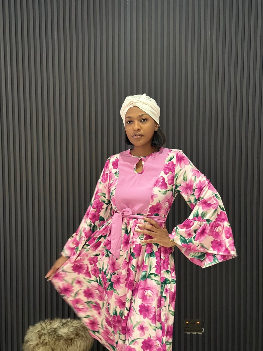 Keyhole neckline fleece floral dress