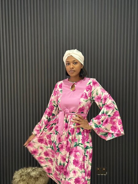 Keyhole neckline fleece floral dress