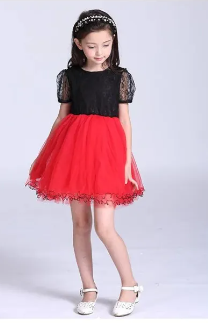 Girls Clothes Dress, Children Summer , Baby Girl Party Baby Girl Red Lace Ball Gown, ( Fabric Net)