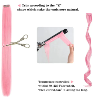 Hair Extensions Clip In Neon Hair Extension Hairpieces Party Highlights Synthetic Halloween Hair Accessories Colored Straight Extension Clip Ins for Kids Girls 22" 1pcs