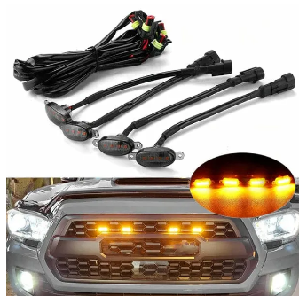 4 Pieces Car Grill Led Lights Orange Color Daytime Running Lights 12 Volt For Cars, SUV, Trucks