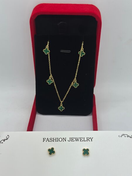 Collier et Boucles Trèfle Doré