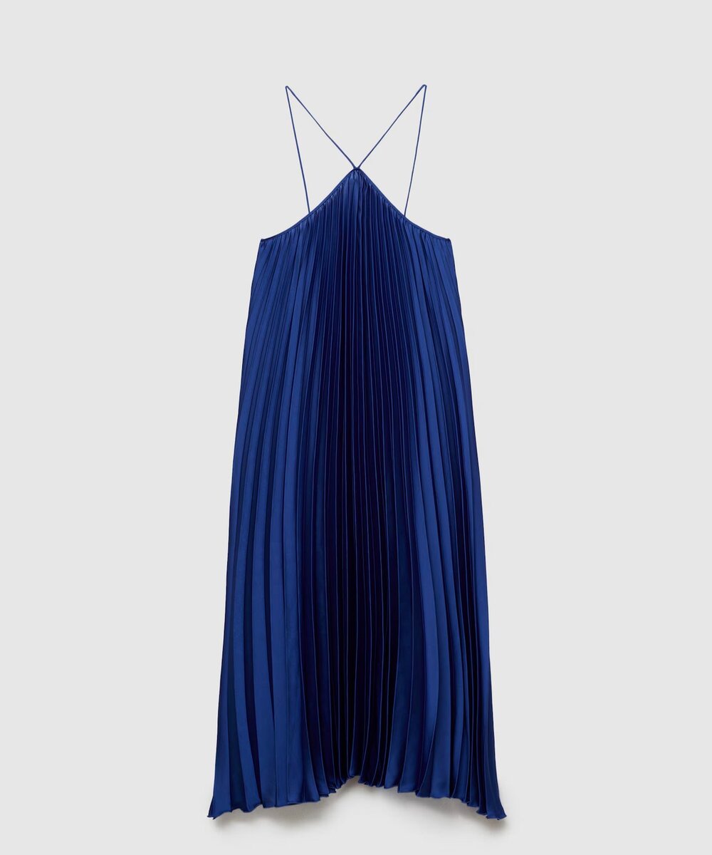 Robe plissée bleu élégante