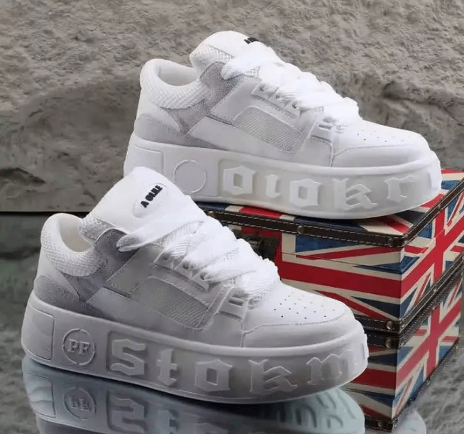 Baskets tendance en cuir blanc