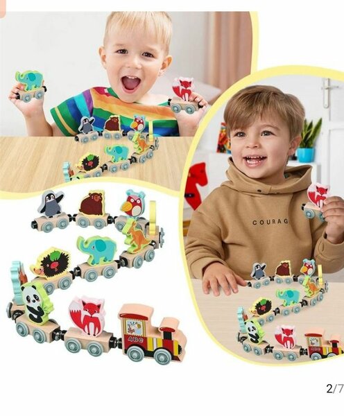 Train en bois animaux jouets enfants