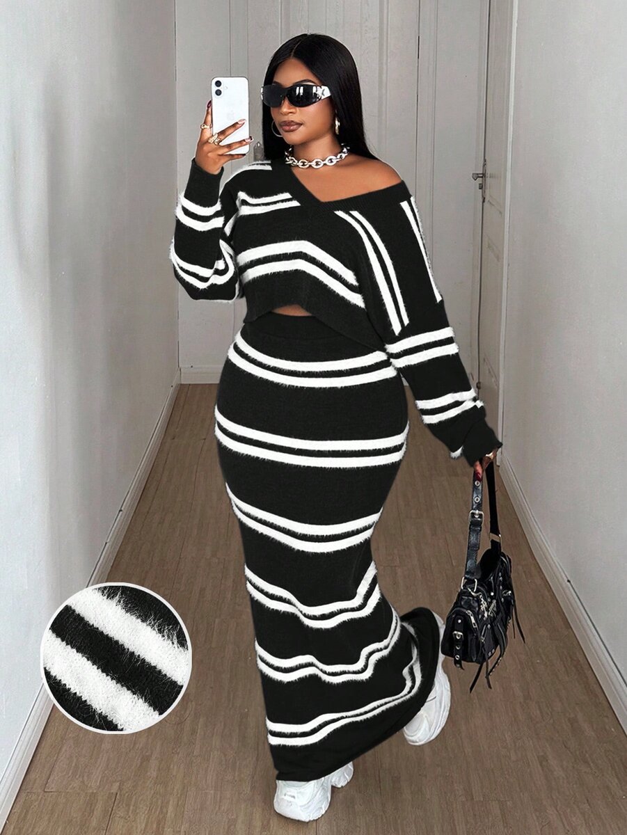 Ensemble rayé chaud femme