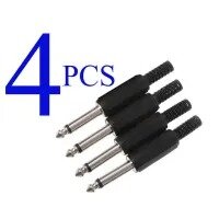 4-Pack 1/4 Inch Plug, Solder Type Cost-Effective Plastic 6.35mm Phone Connector with Shrinkle Tube for Patch Cables,