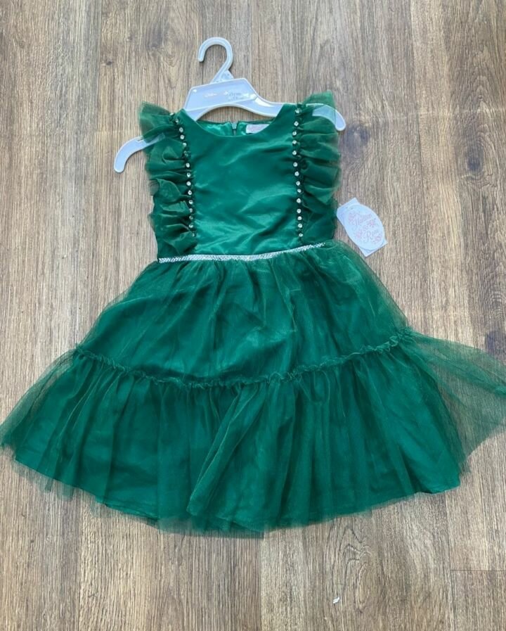 Girls' Green Velvet Dress