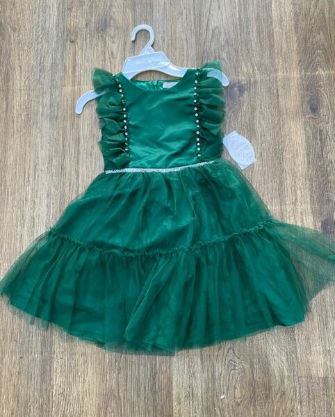 Girls' Green Velvet Dress