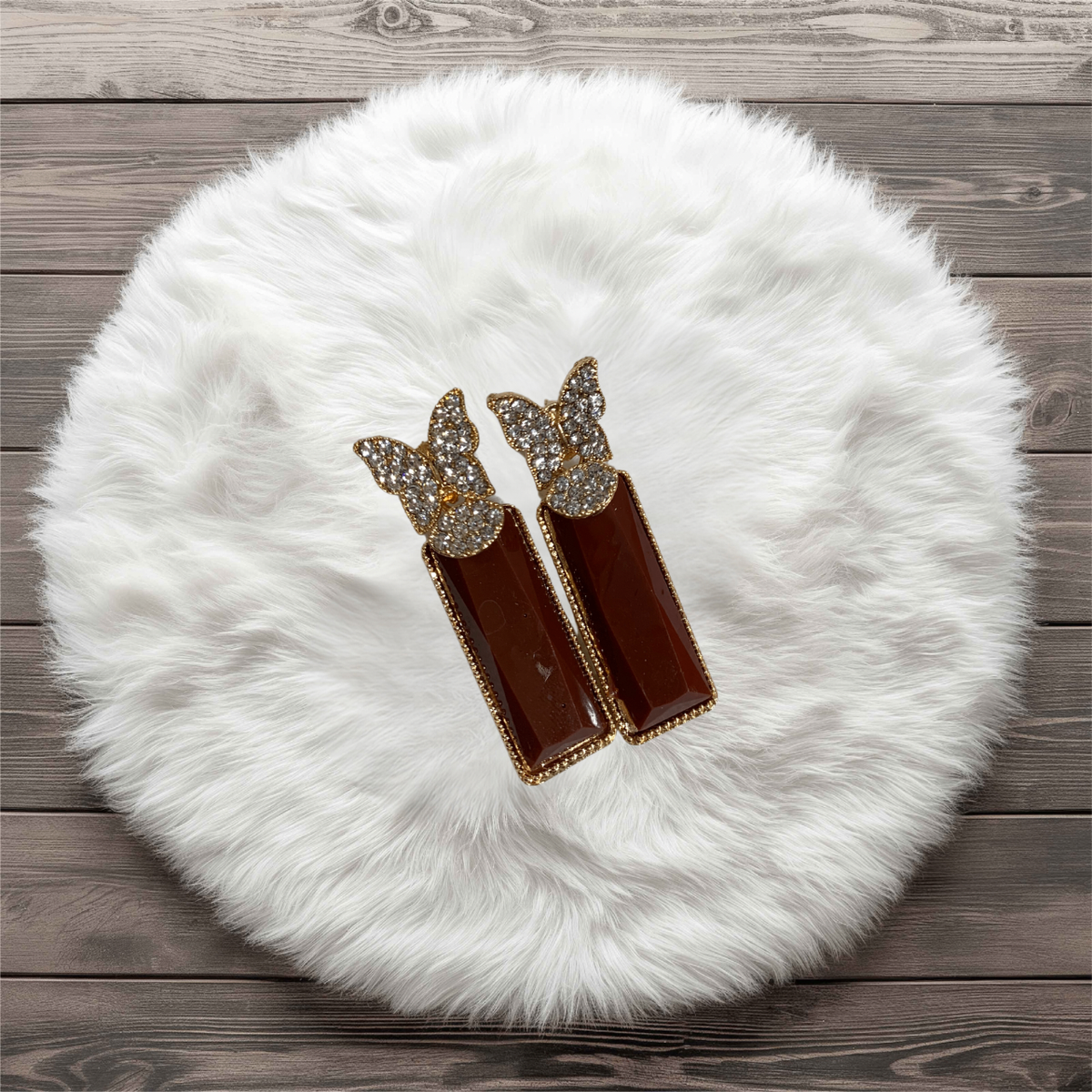 Long Stud Brown Butterfly Earrings