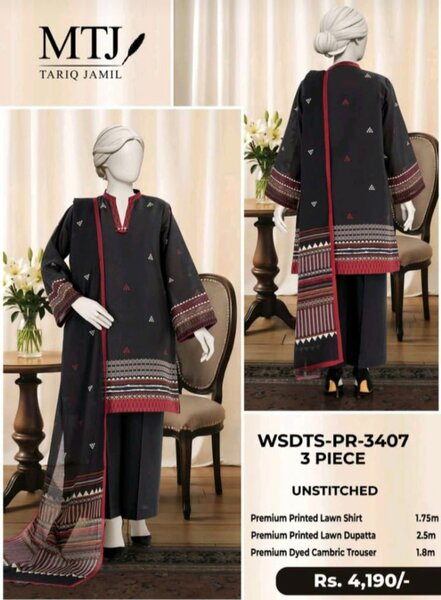MTJ unstitched lawn 3 piece
