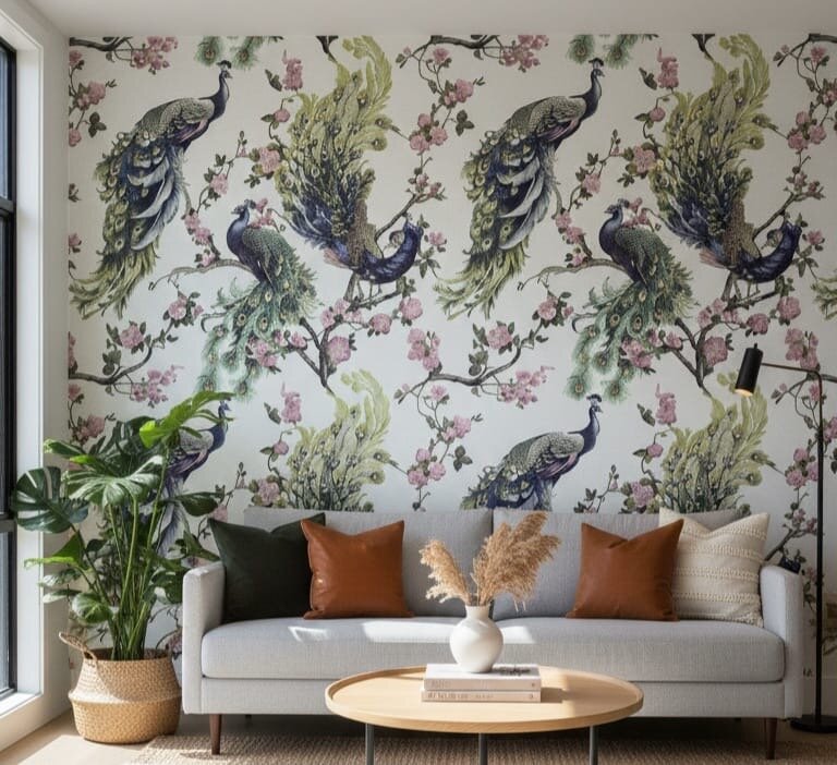 Papier peint paon élégant