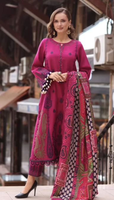 charizma Poshima Unstitched Embroidered Leather with Printed Wool Shawl