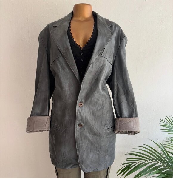 Gray leather blazer