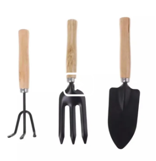 3Pcs Spade Fork Shovel Rake Harrow Set Home Mini Gardening Tools Potted Landscape Plants Maintenance Suit Wood Handle By AWC Traders