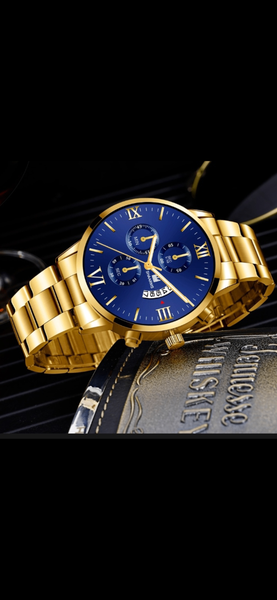 Gold Watch With Blue Dial And Date