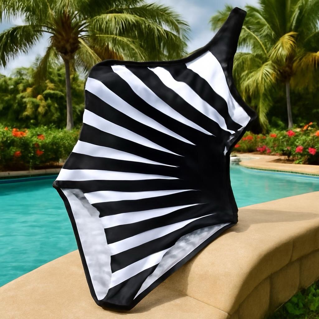 Striped One-Shoulder Swimsuit