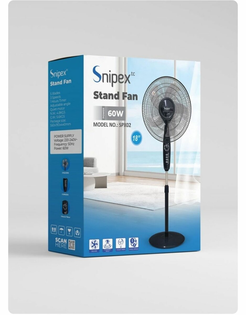18" 60W PEDESTAL STAND FAN WITH 3 SPEEDS, 60-MIN TIMER