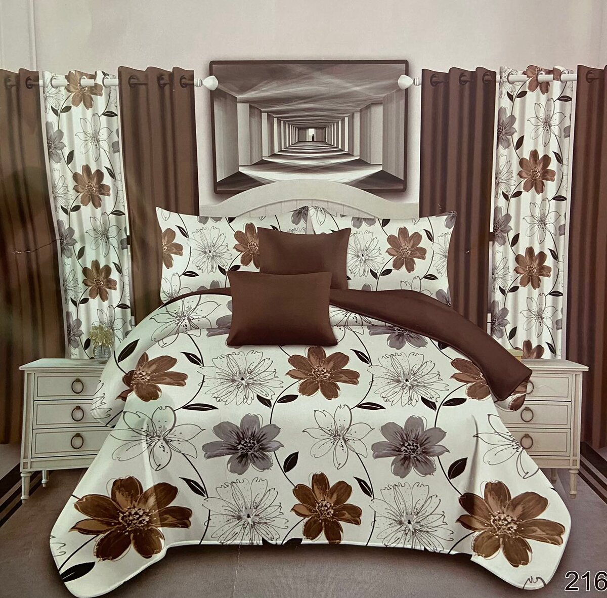7 pieces bedspread  Comes with 2 curtains, 2 continental pillowcases as d 2 stander pillowcases 