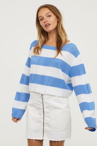 Pull rayé bleu et blanc