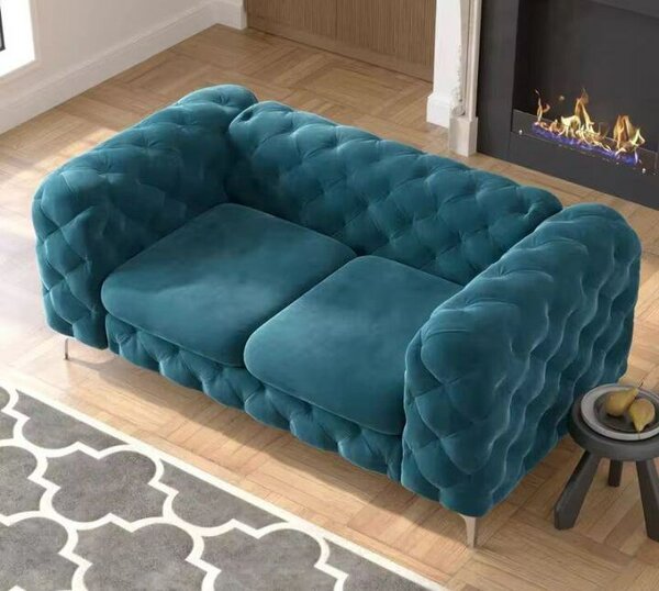 Canapé velours bleu luxueux