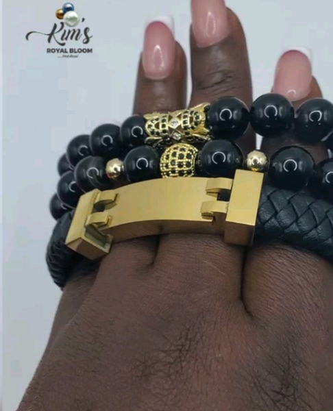 Handcrafted bead and leather bracelet, made with love