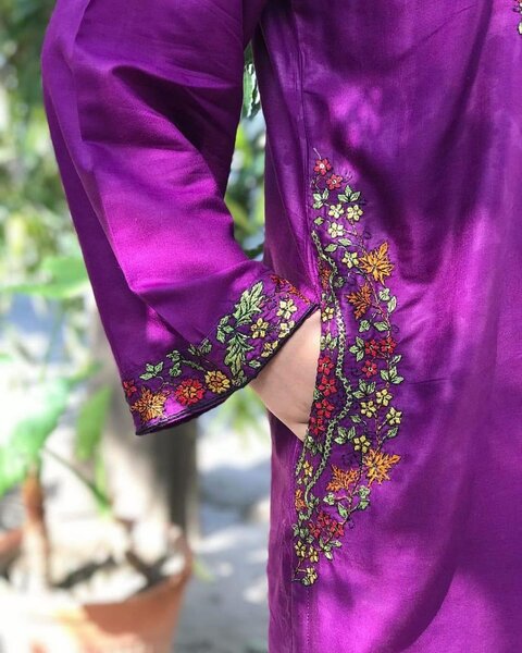 Purple pocket Embroided 2pc Dress