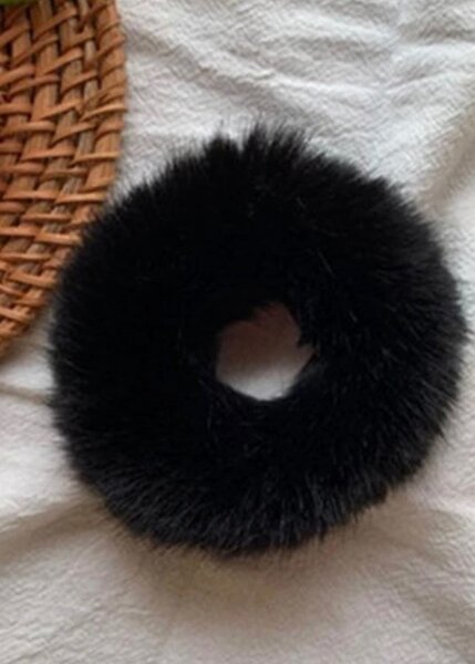 Pair of Black furry scrunchies for girls.