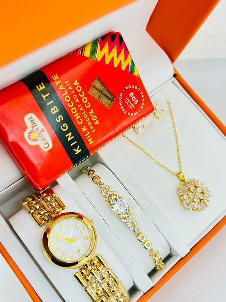 Women's Golden Watch and Accessories set+ Chocolate