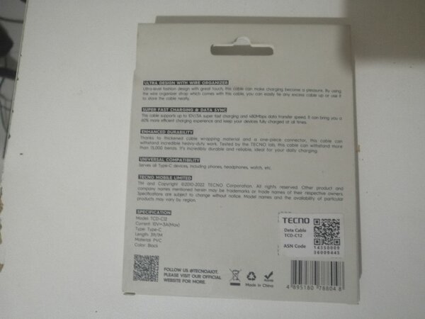 TECNO 3A SUPER FAST TCD-C12 TYPE C CABLE