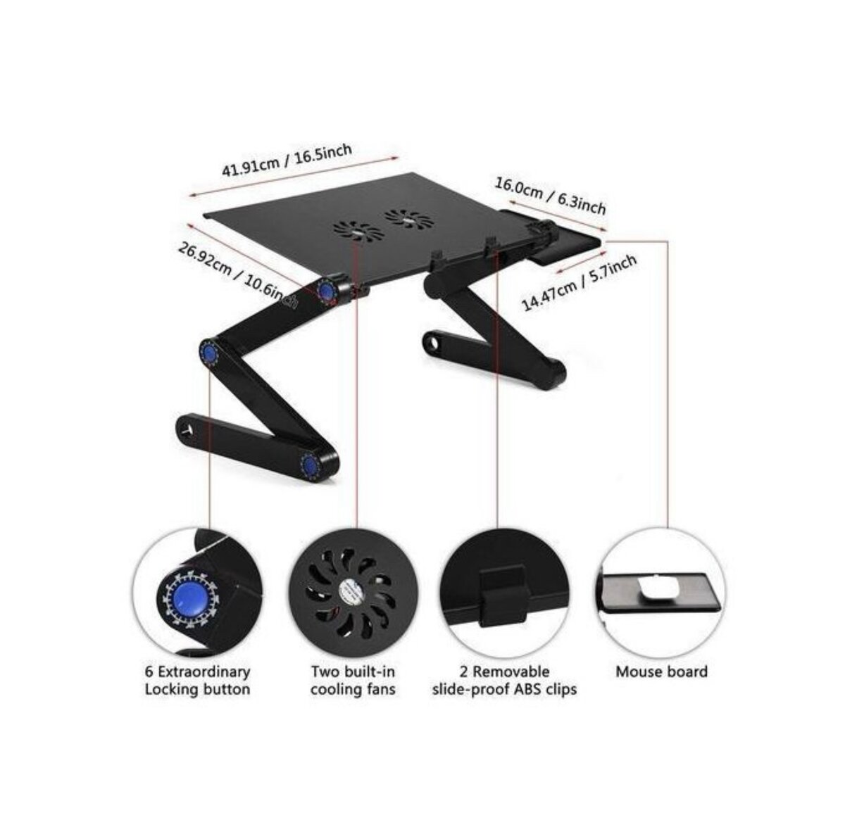 Table Simple PC Pliable Avec Ventilateur Noir