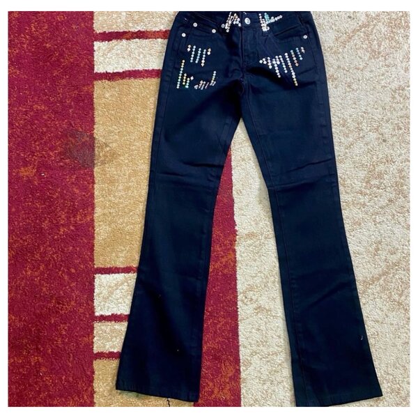 Wide leg jeans available in sizes.
