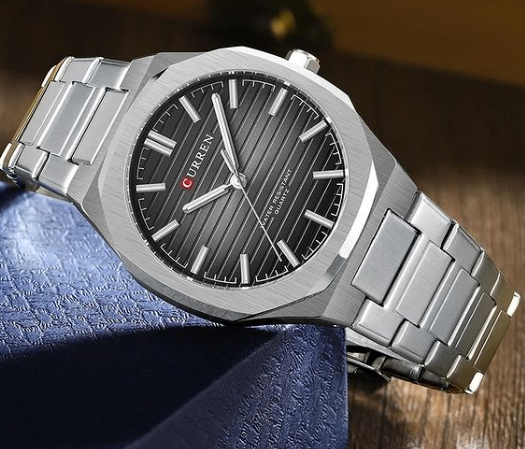 M:8456 Curren Black Dial Silver Stainless Steel Chain Analog