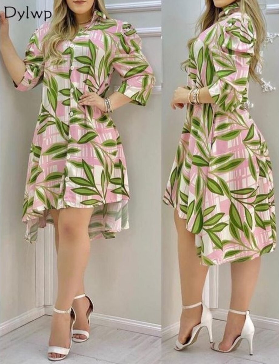 Women Long Sleeve Shirt Dress Casual Floral Print Midi Dress