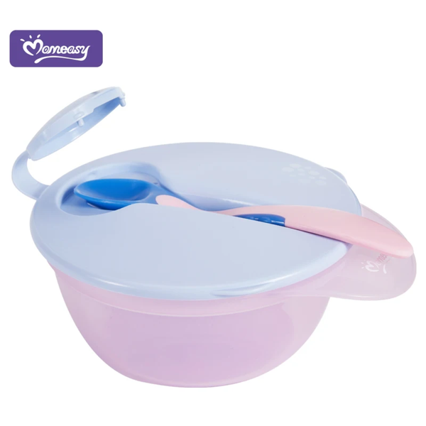 Bol en plastique avec couvercle et cuillère pour bébé
