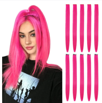 Hair Extensions Clip In Neon Hair Extension Hairpieces Party Highlights Synthetic Halloween Hair Accessories Colored Straight Extension Clip Ins for Kids Girls 22" 1pcs