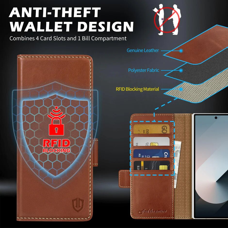 Coque pour Galaxy Z Fold 6 Étuis en cuir Marron