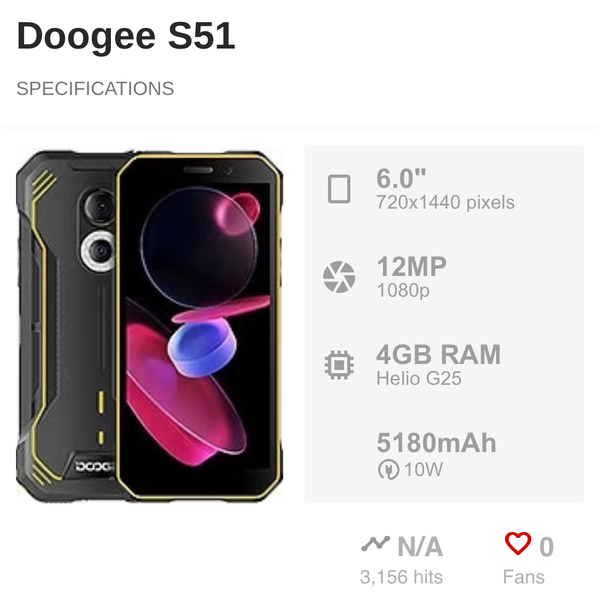 RUGGED SMART PHONE DOOGEE S51
