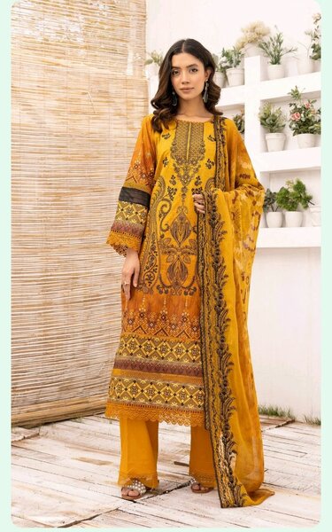 Embroidered printed lawn