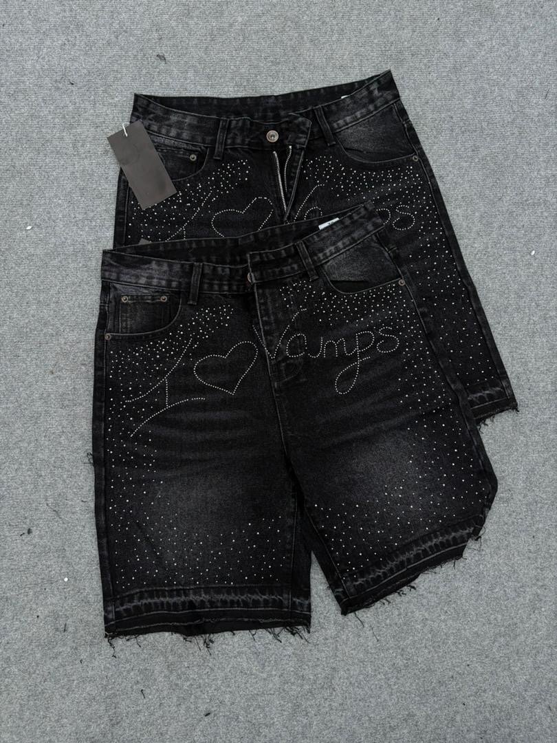 Shorts en jean noir à motifs